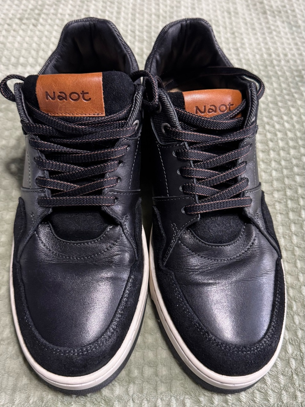 Naot Men's Black Leather Sneakers with Brown Tongue Patch